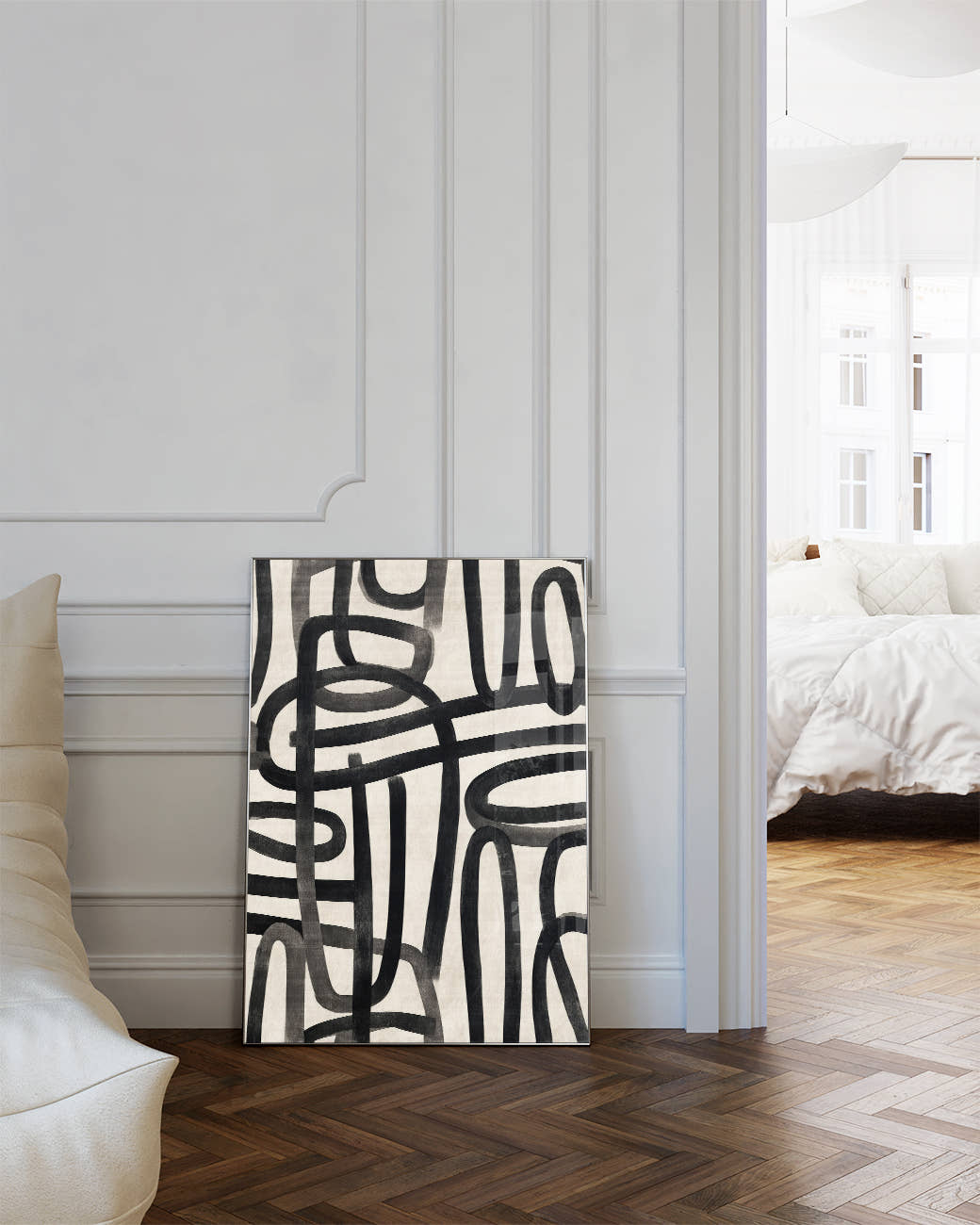 Geometrisches Schwarz Weiß Linien Poster – Inner Tension Poster – FineArt Wandbild, moderne Kunst &amp; Fine Art Print von Spawnd, handgefertigt &amp; Made in Germany