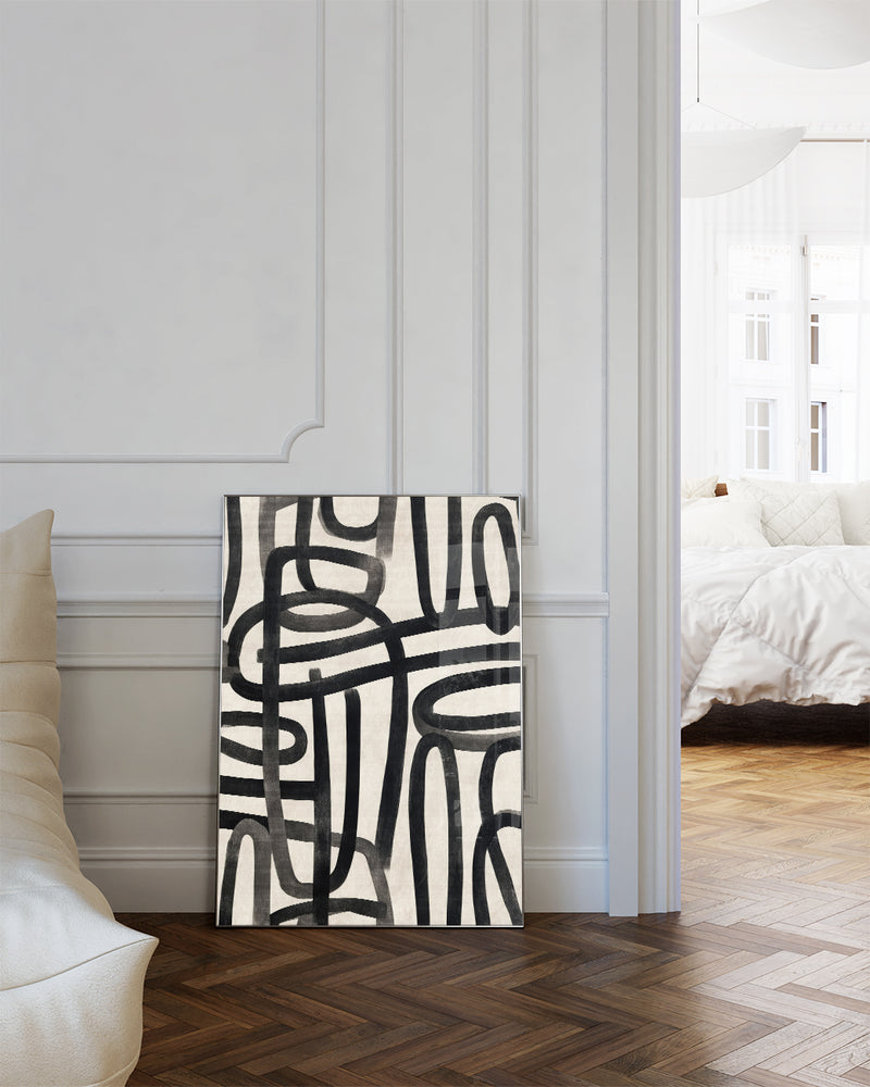 Geometrisches Schwarz Weiß Linien Poster – Inner Tension Poster – FineArt Wandbild, moderne Kunst & Fine Art Print von Spawnd, handgefertigt & Made in Germany