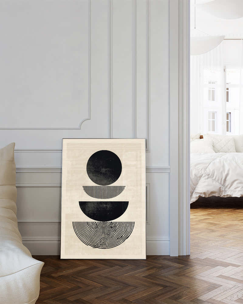 Geometrisches Schwarz Weiß Poster modern – Mono Depth Poster – FineArt Wandbild, moderne Kunst & Fine Art Print von Spawnd, handgefertigt & Made in Germany