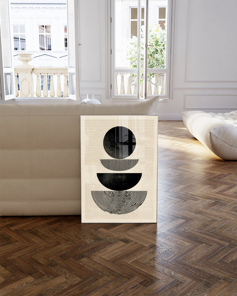 Geometrisches Schwarz Weiß Poster modern – Mono Depth Poster – FineArt Wandbild, moderne Kunst & Fine Art Print von Spawnd, handgefertigt & Made in Germany