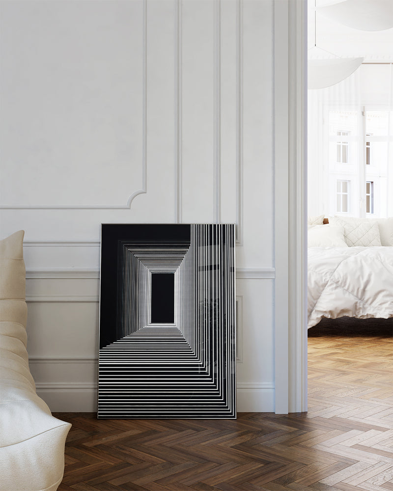 Geometrisches Schwarz Weiß Raum Poster – Inner Geometry Poster – FineArt Wandbild, moderne Kunst & Fine Art Print von Spawnd, handgefertigt & Made in Germany