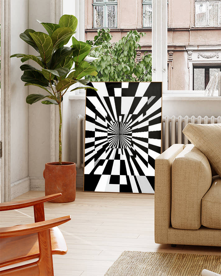 Geometrisches Strahlen Poster Schwarz Weiß – Soft Displacement Poster – FineArt Wandbild, moderne Kunst &amp; Fine Art Print von Spawnd, handgefertigt &amp; Made in Germany
