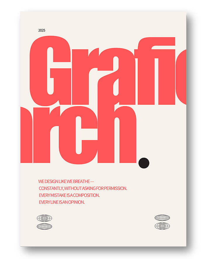 Spawnd® Grafic Arch Poster in Rot auf beigem Hintergrund – moderner Typografie Print für kreative Wandgestaltung im Wohnbereich.