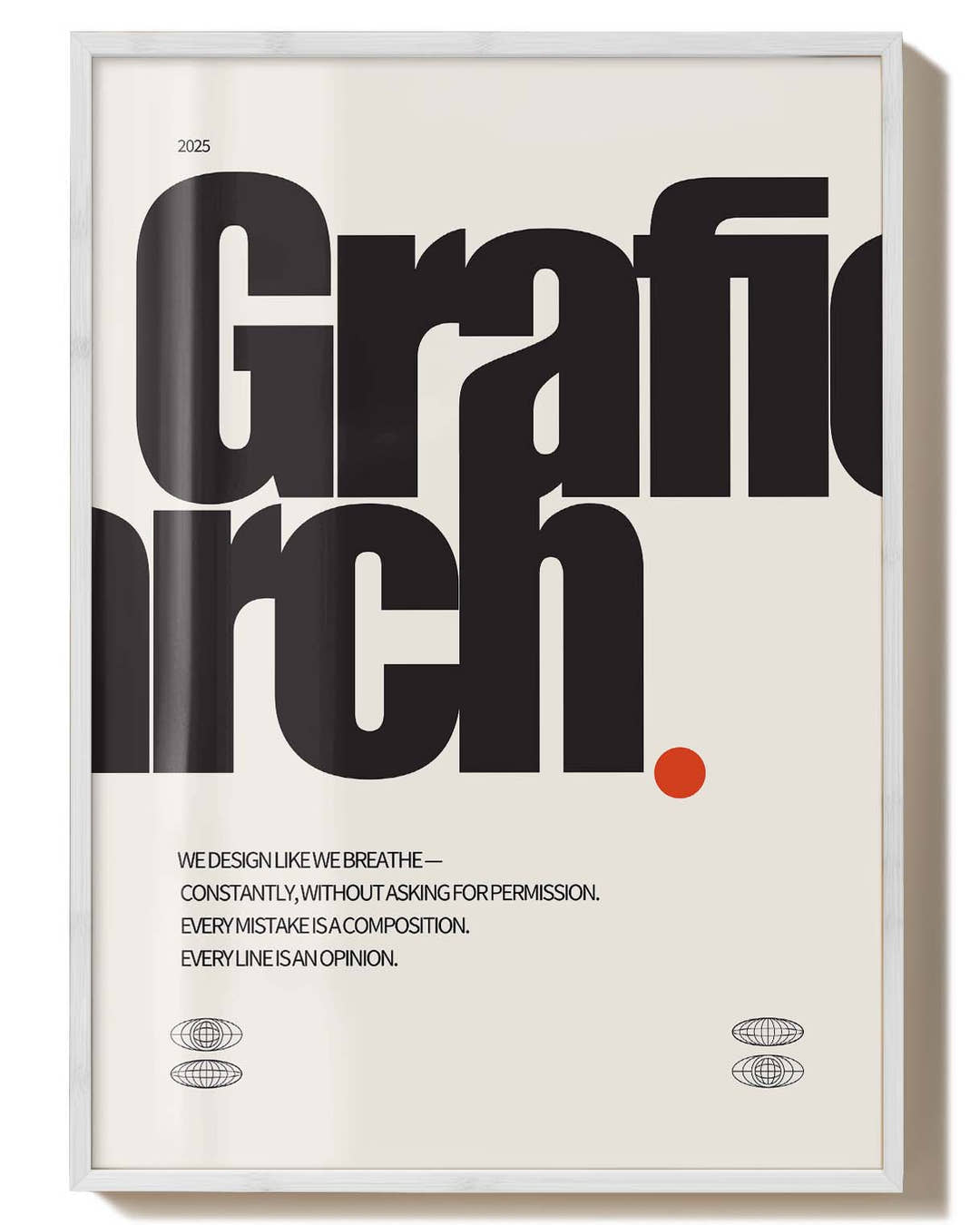 Spawnd® Grafic Arch Poster in Schwarz mit rotem Punkt und weißem Rahmen – moderner FineArt Print für stilvolle Raumdekoration.