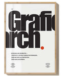 Grafic Arch Poster in Schwarz mit rotem Punkt und Holzrahmen – Spawnd® Typografie Print für kreative und moderne Wohnräume.