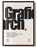 Grafic Arch Poster in Schwarz mit rotem Punkt und dunklem Holzrahmen – moderner Spawnd® Kunstdruck für kreative Raumgestaltung.