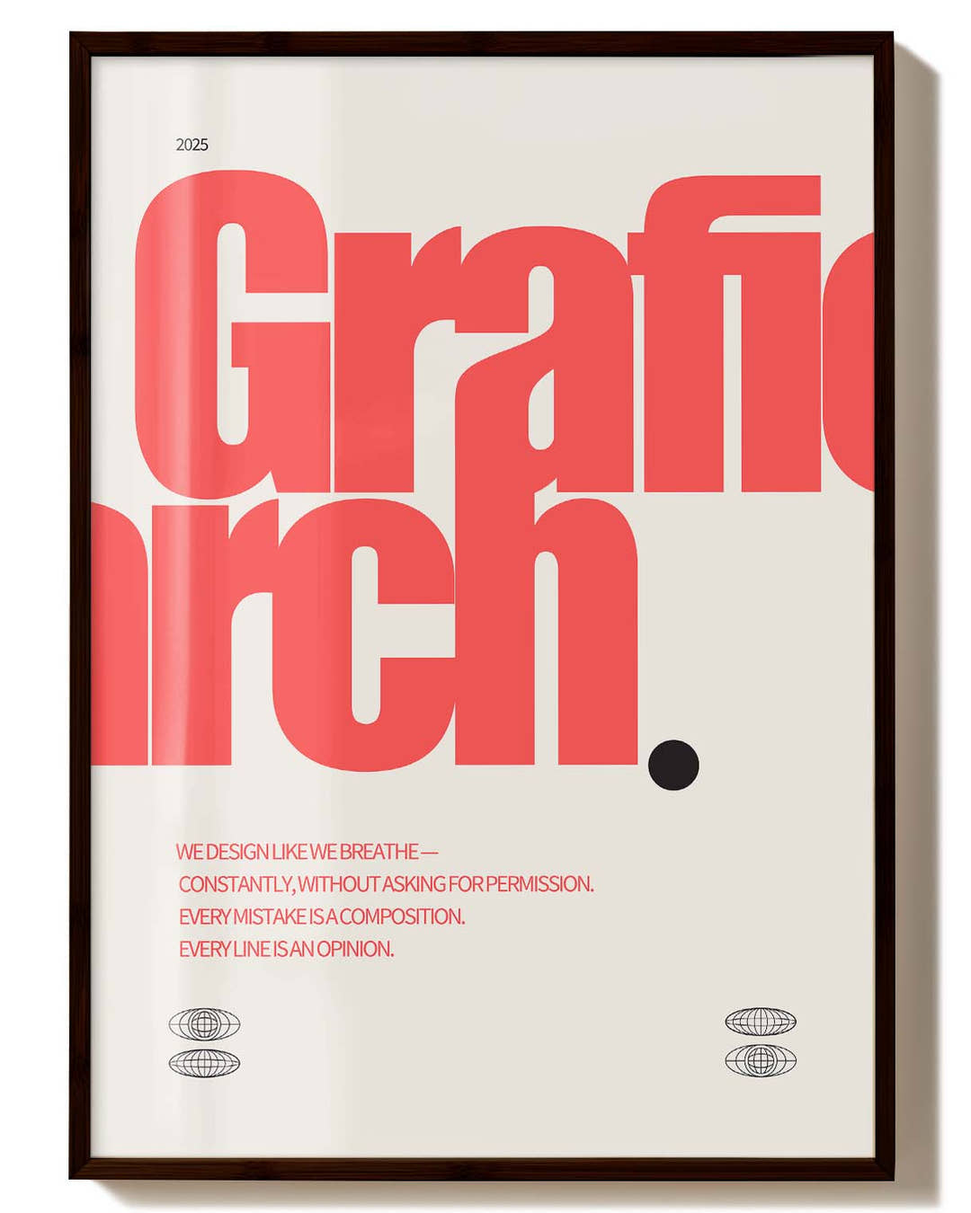 Grafic Arch | Typografie Poster – Spawnd® mit kräftiger roter Typografie im schwarzen Rahmen. Stilvolles FineArt-Print für modernes Interior Design.