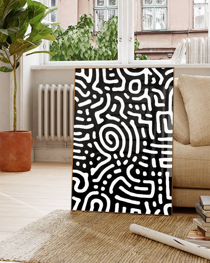 Grafisches Muster Poster Schwarz Weiß – Soft Converge Poster – FineArt Wandbild, moderne Kunst &amp; Fine Art Print von Spawnd, handgefertigt &amp; Made in Germany