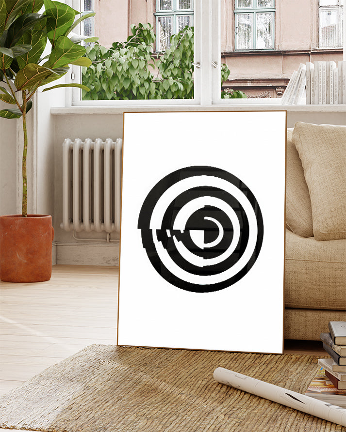 Grafisches Spiral Poster Schwarz Weiß – Visual Tension Line Poster – FineArt Wandbild, moderne Kunst & Fine Art Print von Spawnd, handgefertigt & Made in Germany