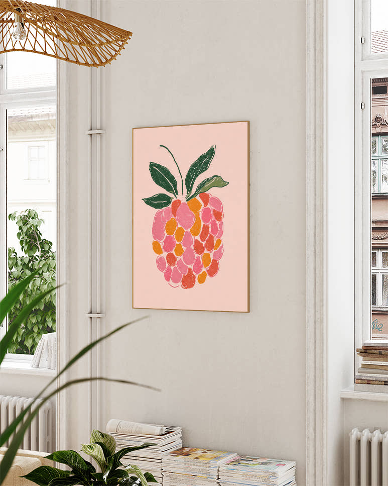 Himbeere Illustration Poster – Sweet Raspberry Poster – FineArt Wandbild, moderne Kunst &amp; Fine Art Print von Spawnd, handgefertigt &amp; Made in Germany