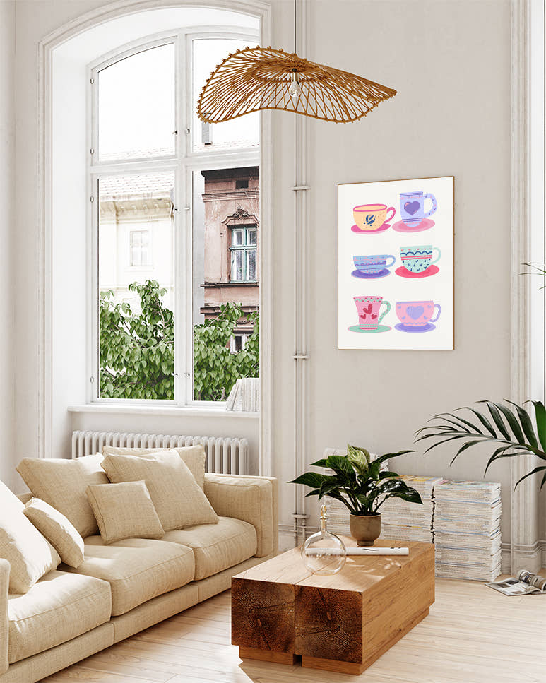 Kaffeetassen Poster Illustration – Coffee Cups Poster – FineArt Wandbild, moderne Kunst &amp; Fine Art Print von Spawnd, handgefertigt &amp; Made in Germany