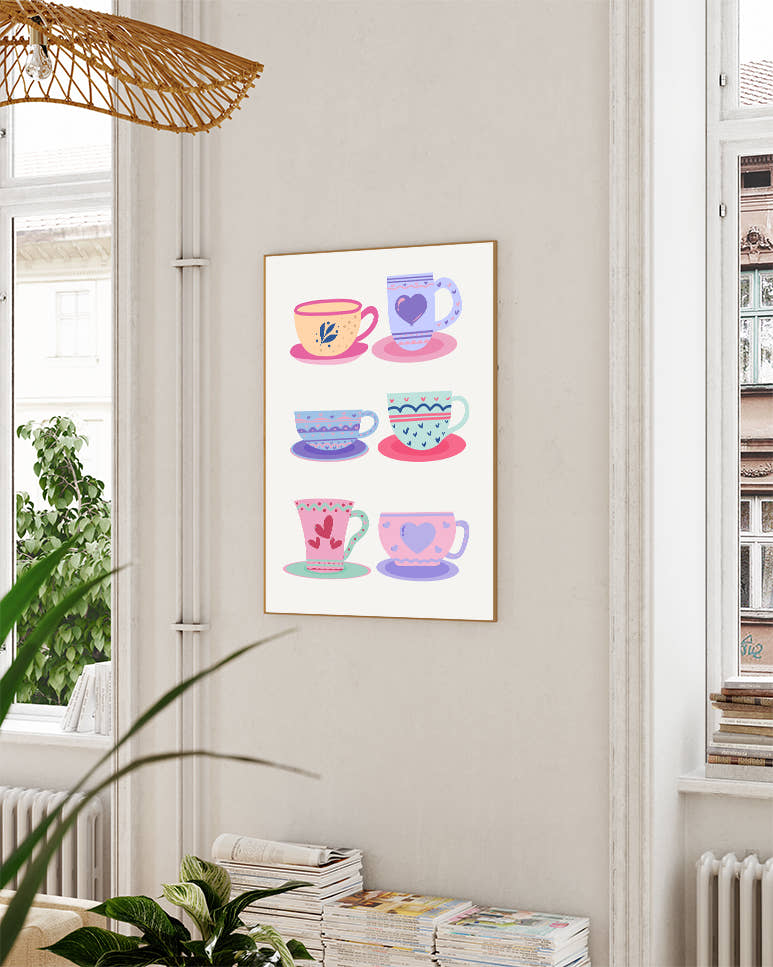 Kaffeetassen Poster Illustration – Coffee Cups Poster – FineArt Wandbild, moderne Kunst &amp; Fine Art Print von Spawnd, handgefertigt &amp; Made in Germany