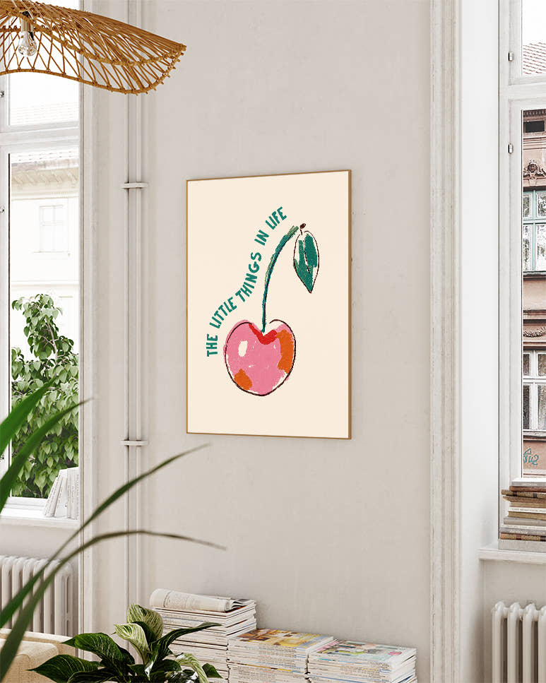 Kirsche Typografie &amp; Illustration Poster – The Little Things In Life Poster – FineArt Wandbild, moderne Kunst &amp; Fine Art Print von Spawnd, handgefertigt &amp; Made in Germany