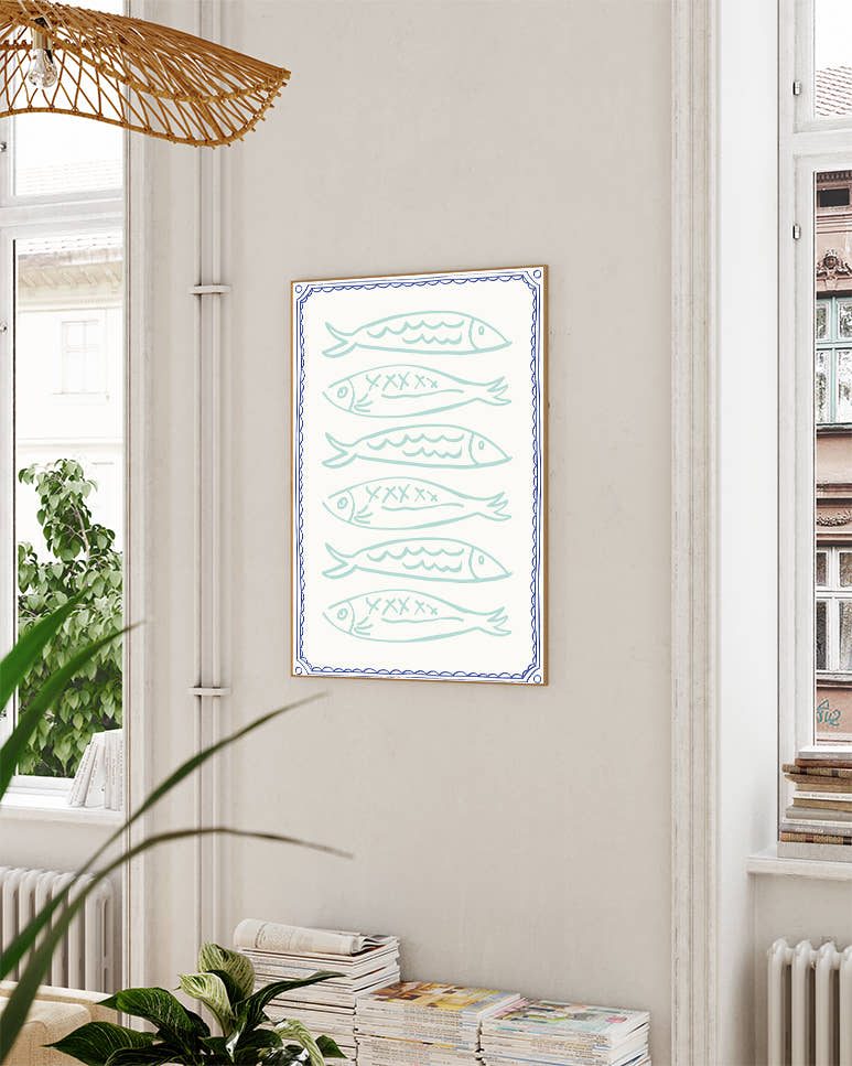 Maritimes Küchenposter – Fish Pattern Poster – FineArt Wandbild, moderne Kunst &amp; Fine Art Print von Spawnd, handgefertigt &amp; Made in Germany