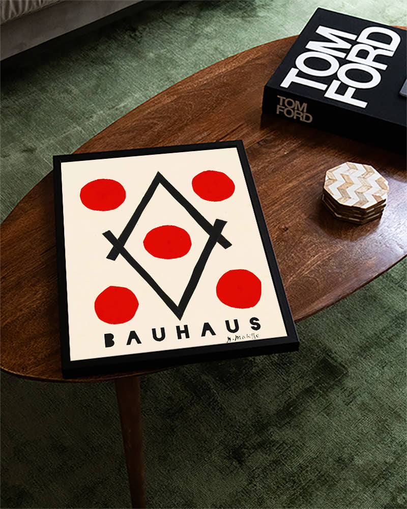 Minimalistische Formensprache mit roten Kreisen – Bauhaus Poster – FineArt Wandbild, moderne Kunst &amp; Fine Art Print von Spawnd, handgefertigt &amp; Made in Germany