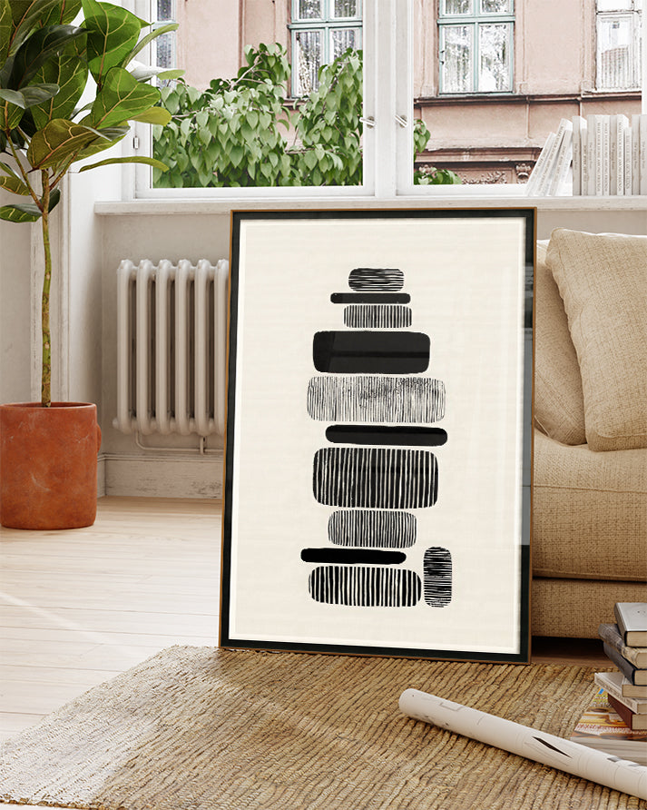 Minimalistisches Geometrie Poster Schwarz Weiß – Soft Rotation Poster – FineArt Wandbild, moderne Kunst & Fine Art Print von Spawnd, handgefertigt & Made in Germany