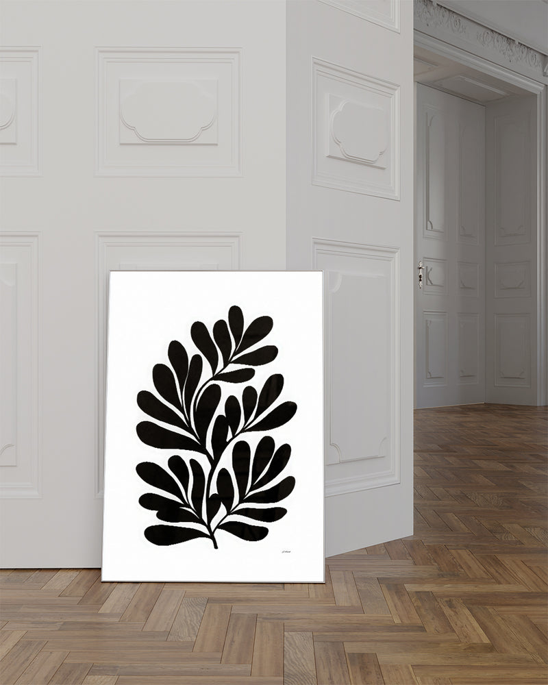 Minimalistisches Schwarz Weiß Blatt Poster – Inner Frequency Poster – FineArt Wandbild, moderne Kunst & Fine Art Print von Spawnd, handgefertigt & Made in Germany