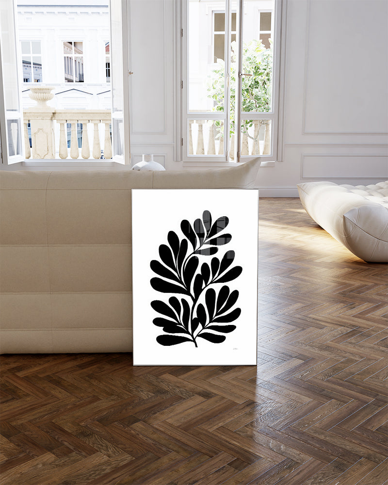 Minimalistisches Schwarz Weiß Blatt Poster – Inner Frequency Poster – FineArt Wandbild, moderne Kunst & Fine Art Print von Spawnd, handgefertigt & Made in Germany