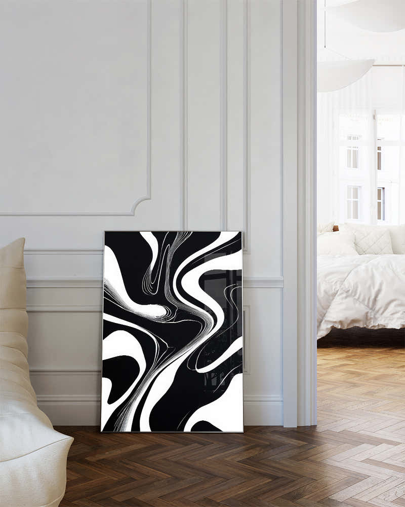 Minimalistisches Schwarz Weiß Linien Poster – Abstract Harmony Poster – FineArt Wandbild, moderne Kunst & Fine Art Print von Spawnd, handgefertigt & Made in Germany