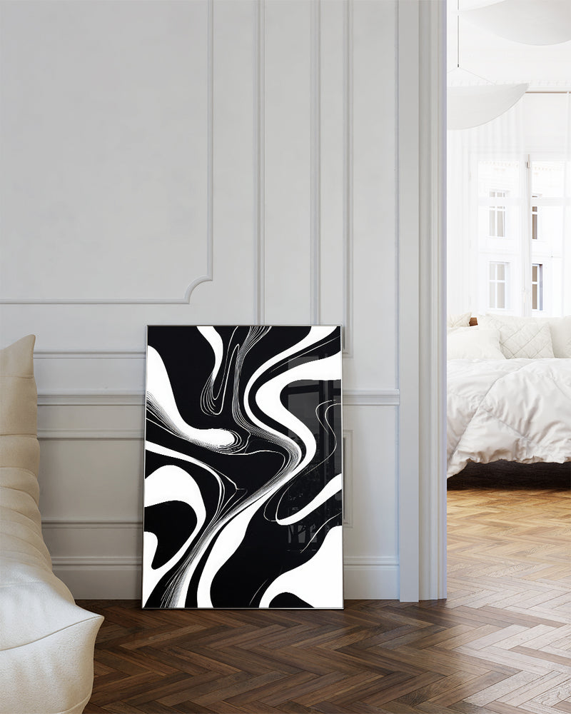 Minimalistisches Schwarz Weiß Linien Poster – Abstract Harmony Poster – FineArt Wandbild, moderne Kunst & Fine Art Print von Spawnd, handgefertigt & Made in Germany