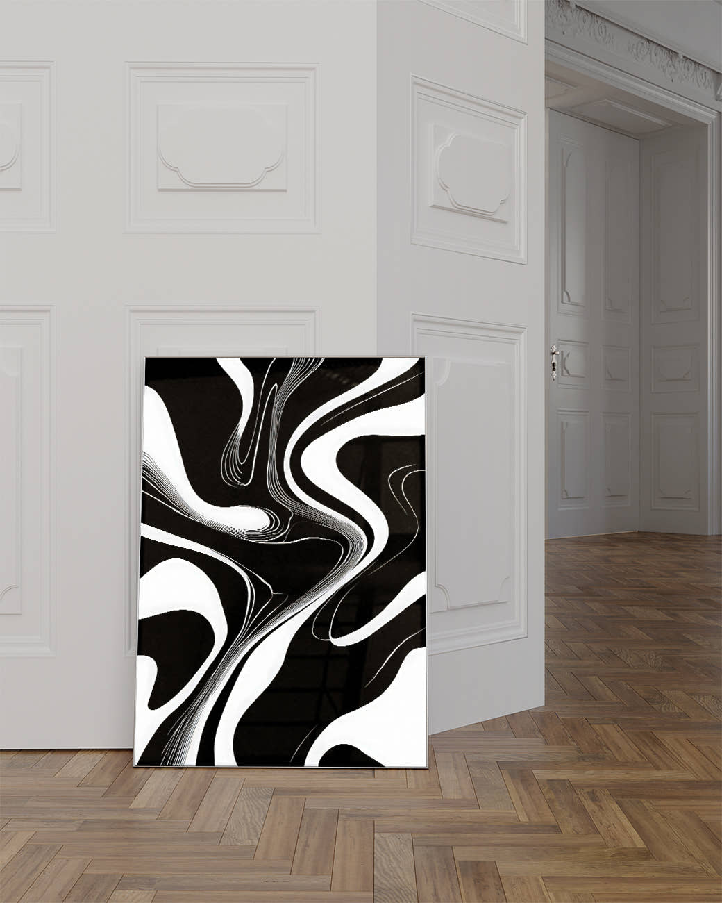 Minimalistisches Schwarz Weiß Linien Poster – Abstract Harmony Poster – FineArt Wandbild, moderne Kunst &amp; Fine Art Print von Spawnd, handgefertigt &amp; Made in Germany
