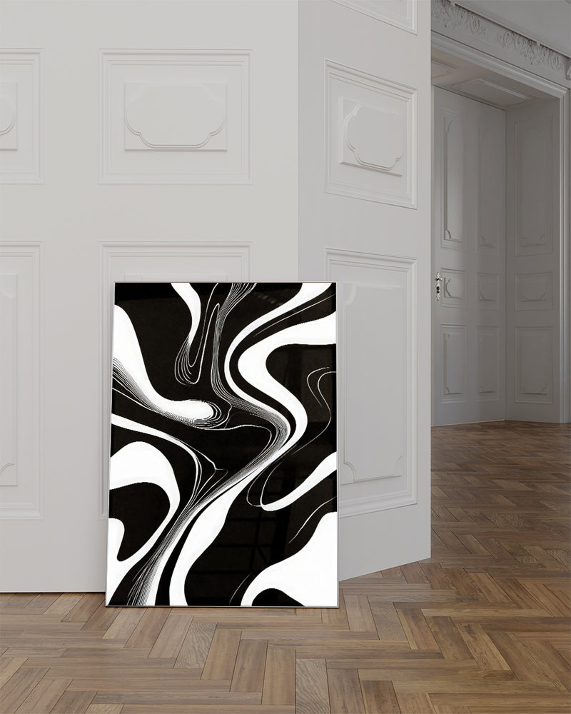 Minimalistisches Schwarz Weiß Linien Poster – Abstract Harmony Poster – FineArt Wandbild, moderne Kunst & Fine Art Print von Spawnd, handgefertigt & Made in Germany