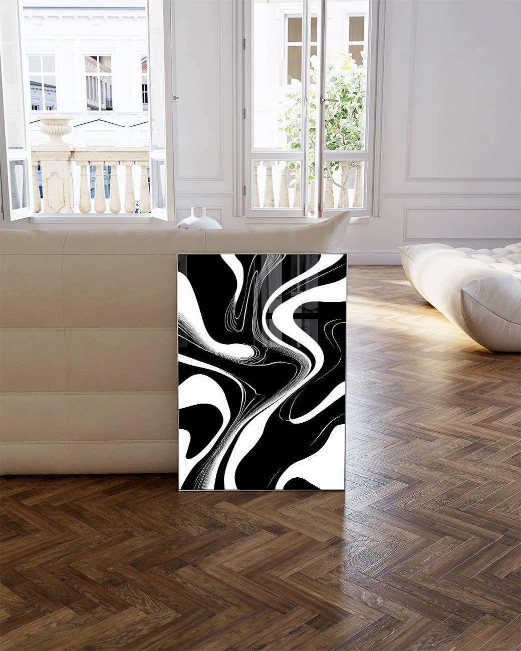 Minimalistisches Schwarz Weiß Linien Poster – Abstract Harmony Poster – FineArt Wandbild, moderne Kunst &amp; Fine Art Print von Spawnd, handgefertigt &amp; Made in Germany