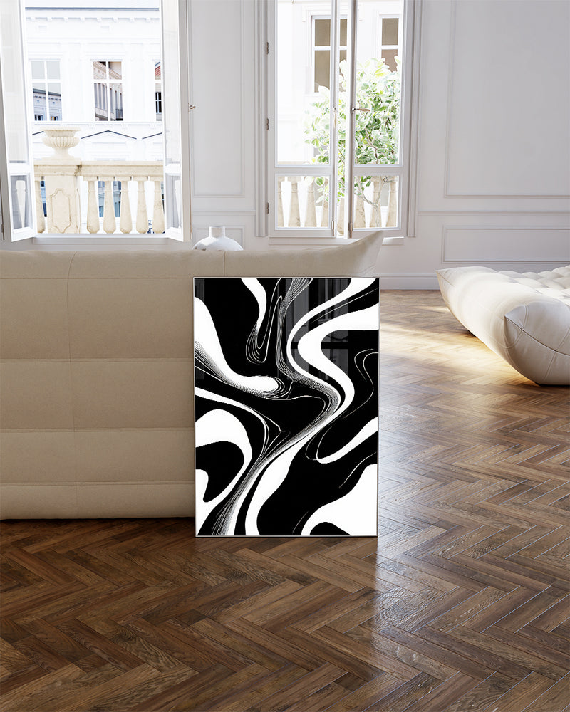 Minimalistisches Schwarz Weiß Linien Poster – Abstract Harmony Poster – FineArt Wandbild, moderne Kunst & Fine Art Print von Spawnd, handgefertigt & Made in Germany