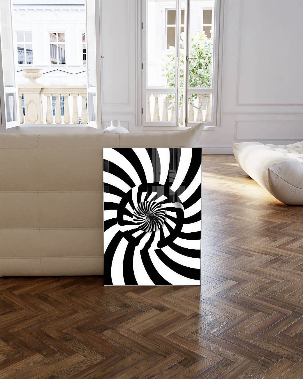 Modernes Schwarz Weiß Kreis Formen Poster – Inner Balance Poster – FineArt Wandbild, moderne Kunst &amp; Fine Art Print von Spawnd, handgefertigt &amp; Made in Germany