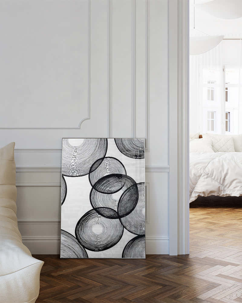 Modernes Schwarz Weiß Kreise Poster – Mono Continuum Poster – FineArt Wandbild, moderne Kunst & Fine Art Print von Spawnd, handgefertigt & Made in Germany