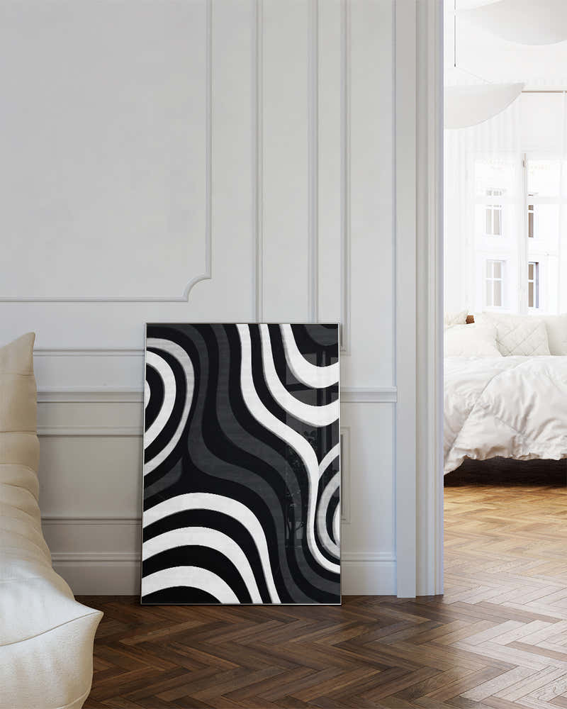 Modernes Schwarz Weiß Linien Poster – Midnight Lines Poster – FineArt Wandbild, moderne Kunst & Fine Art Print von Spawnd, handgefertigt & Made in Germany