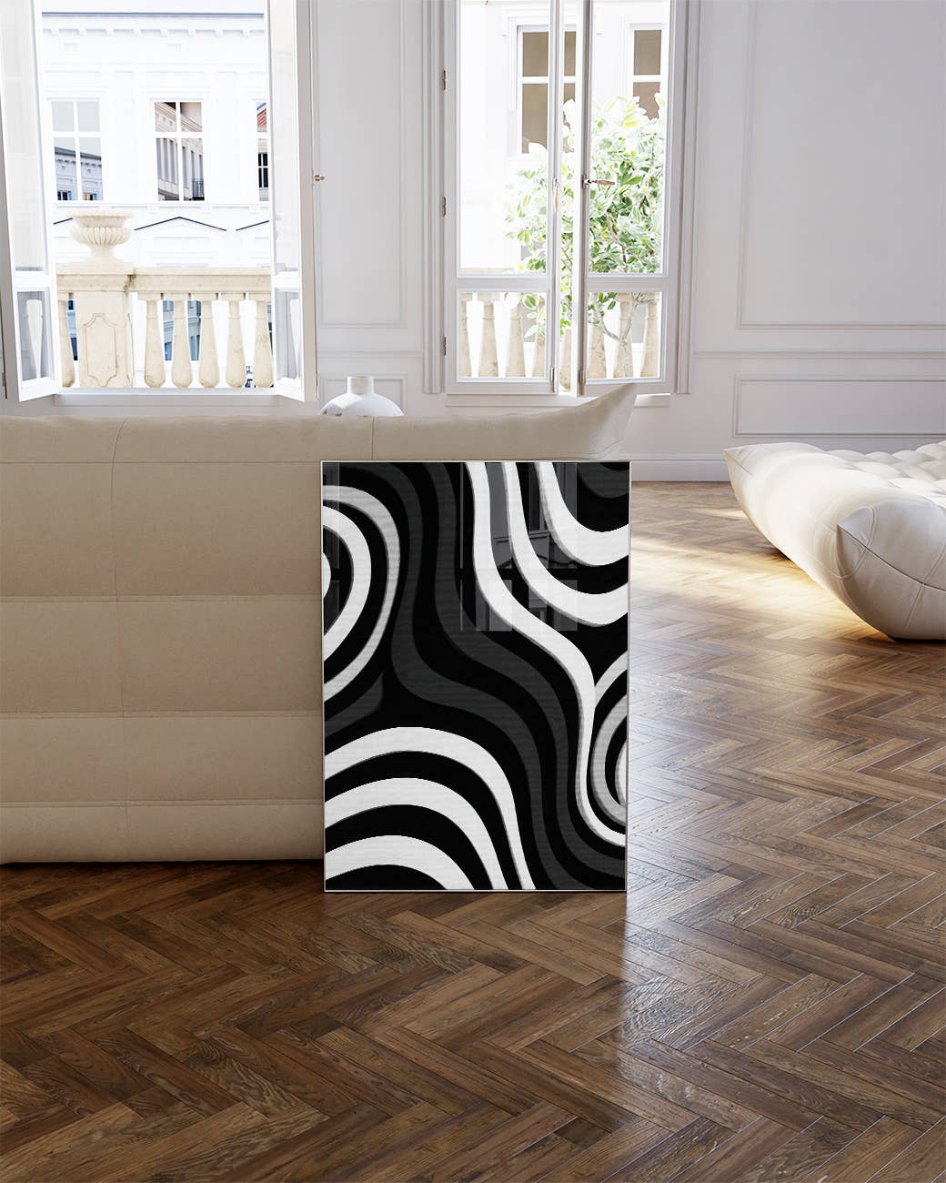 Modernes Schwarz Weiß Linien Poster – Midnight Lines Poster – FineArt Wandbild, moderne Kunst &amp; Fine Art Print von Spawnd, handgefertigt &amp; Made in Germany