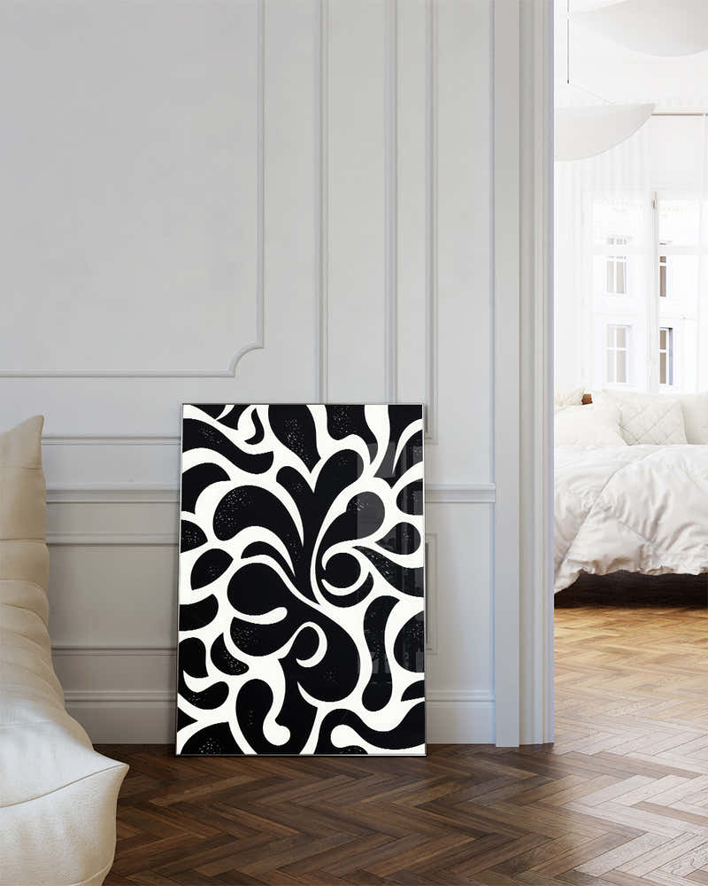 Modernes Schwarz Weiß Linien Wandbild – Abstract Trace Poster – FineArt Wandbild, moderne Kunst & Fine Art Print von Spawnd, handgefertigt & Made in Germany