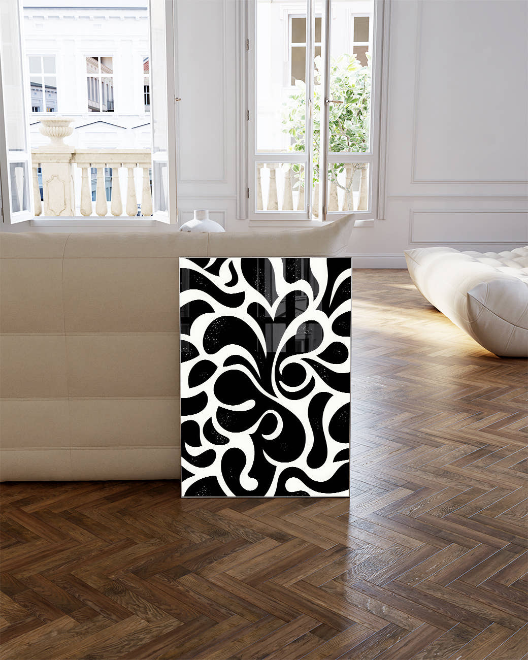 Modernes Schwarz Weiß Linien Wandbild – Abstract Trace Poster – FineArt Wandbild, moderne Kunst &amp; Fine Art Print von Spawnd, handgefertigt &amp; Made in Germany