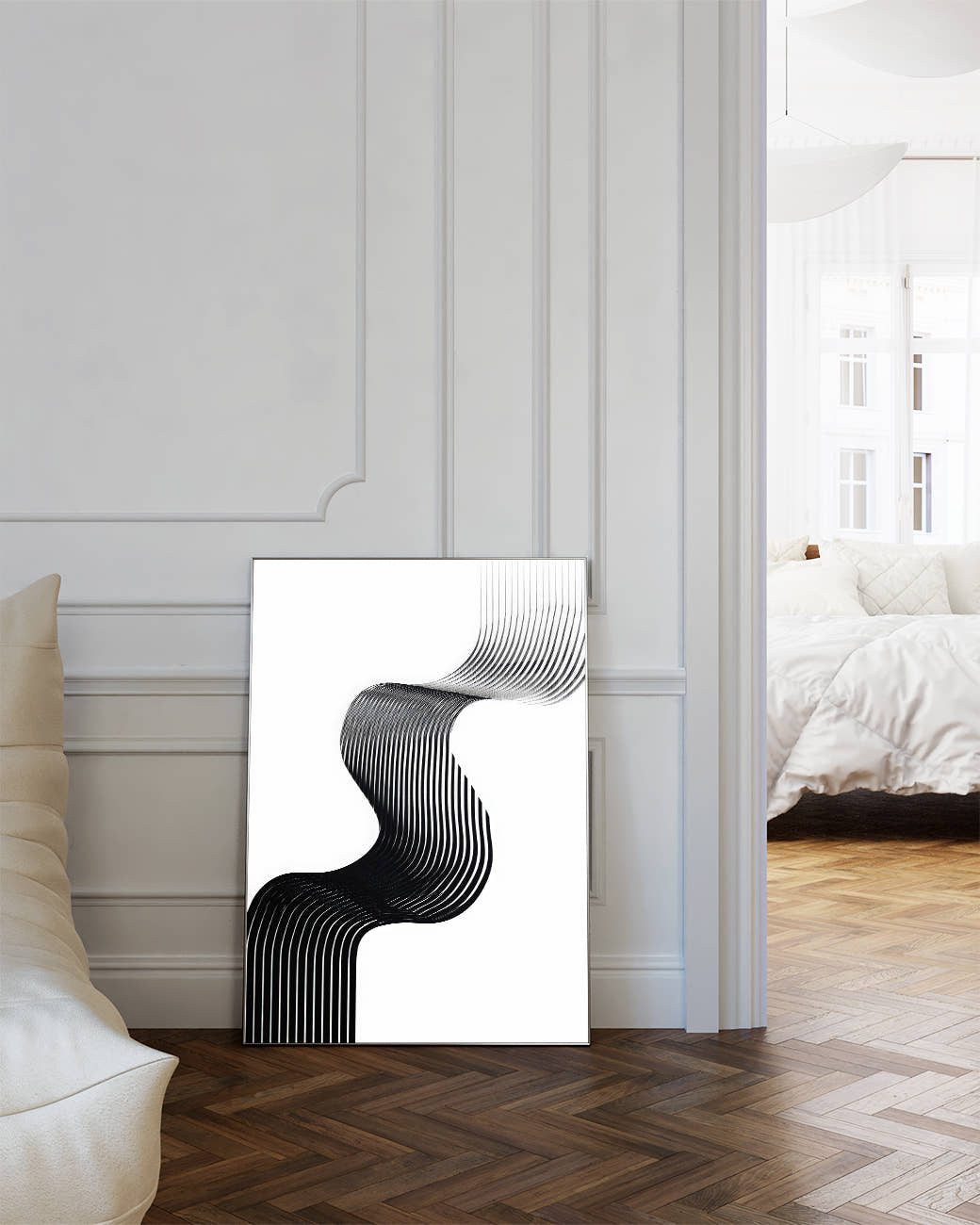 Modernes Schwarz Weiß Linienposter – Black Contour Poster – FineArt Wandbild, moderne Kunst &amp; Fine Art Print von Spawnd, handgefertigt &amp; Made in Germany