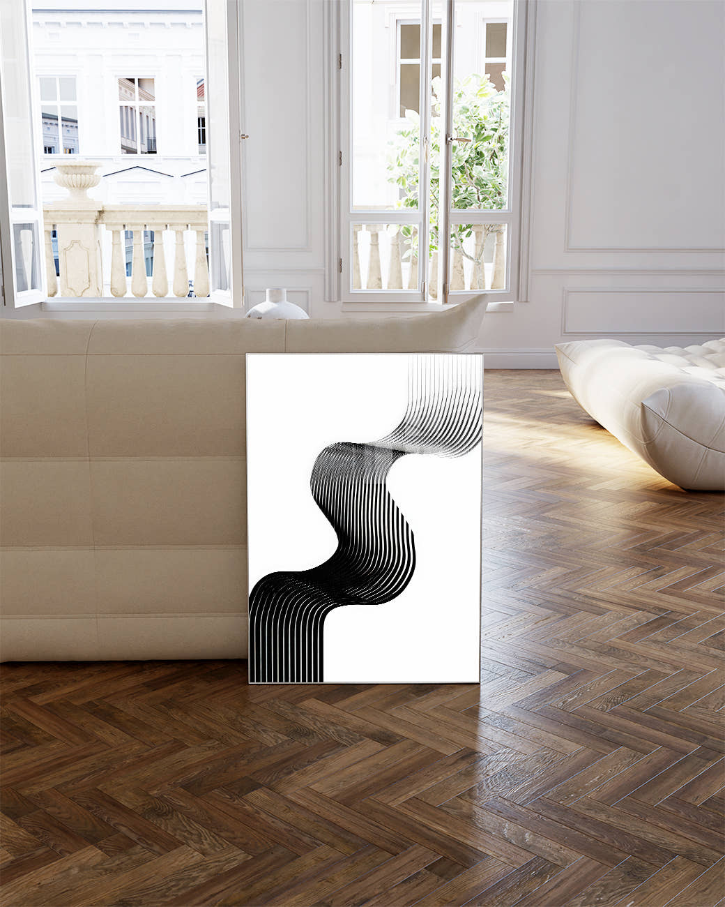 Modernes Schwarz Weiß Linienposter – Black Contour Poster – FineArt Wandbild, moderne Kunst &amp; Fine Art Print von Spawnd, handgefertigt &amp; Made in Germany