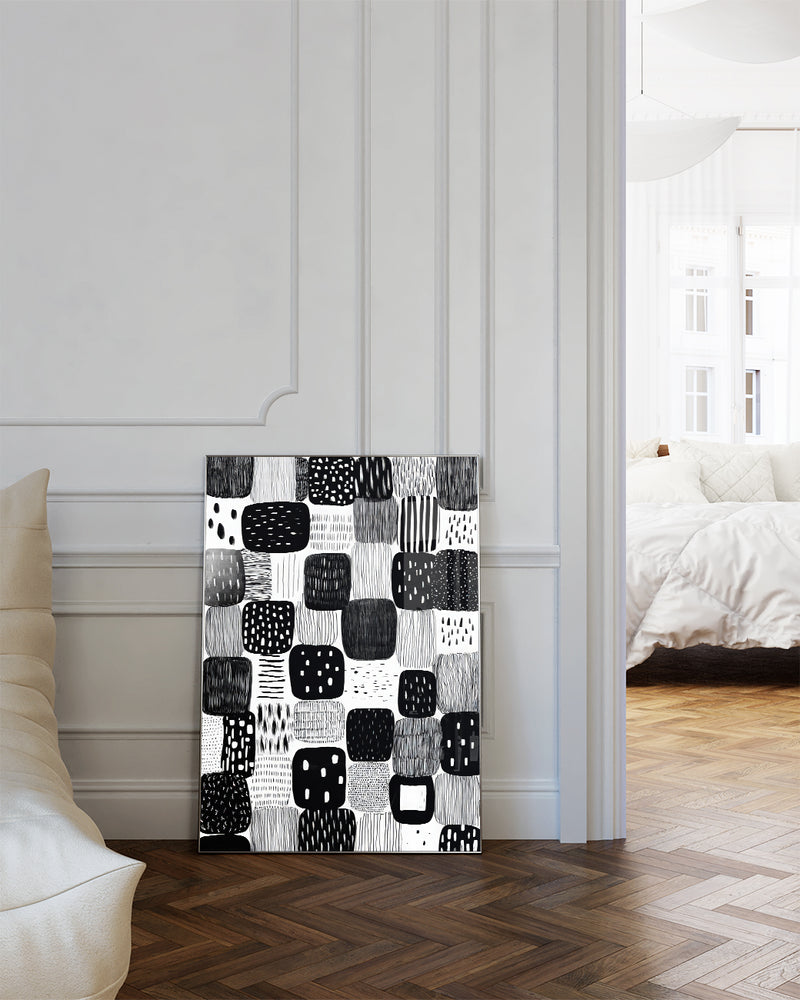 Modernes Schwarz Weiß Muster Poster – Mono Presence Poster – FineArt Wandbild, moderne Kunst & Fine Art Print von Spawnd, handgefertigt & Made in Germany
