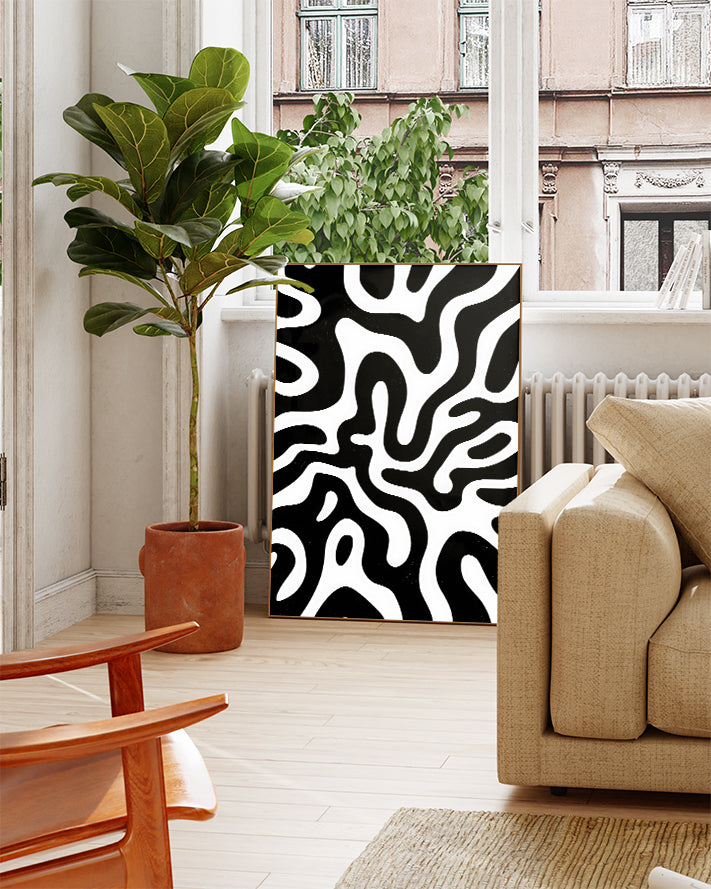 Modernes Schwarz Weiß Muster Poster – Silent Continuum Poster – FineArt Wandbild, moderne Kunst & Fine Art Print von Spawnd, handgefertigt & Made in Germany