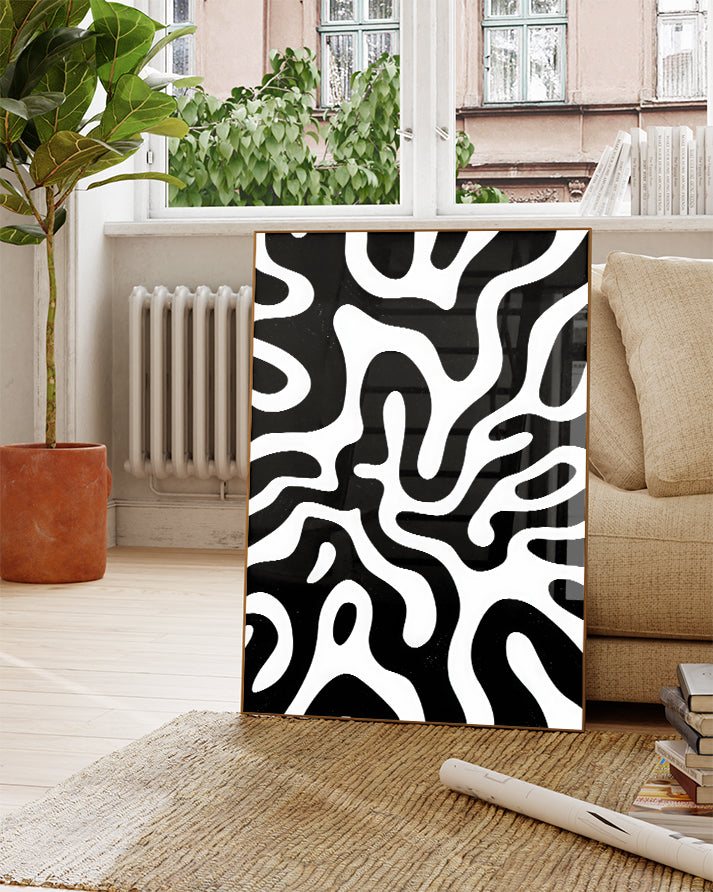 Modernes Schwarz Weiß Muster Poster – Silent Continuum Poster – FineArt Wandbild, moderne Kunst & Fine Art Print von Spawnd, handgefertigt & Made in Germany