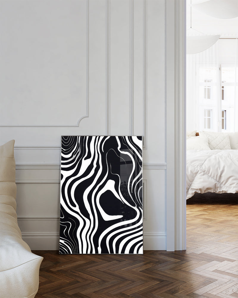 Modernes Schwarz Weiß Wellen Poster – Flow State Poster – FineArt Wandbild, moderne Kunst & Fine Art Print von Spawnd, handgefertigt & Made in Germany