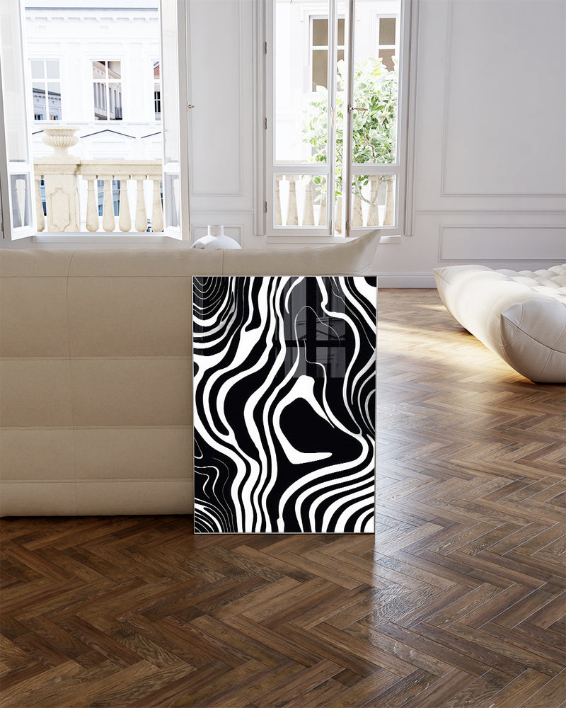 Modernes Schwarz Weiß Wellen Poster – Flow State Poster – FineArt Wandbild, moderne Kunst & Fine Art Print von Spawnd, handgefertigt & Made in Germany