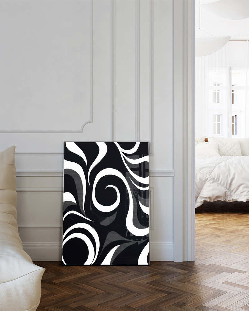 Modernes Schwarz Weiß Wellen Poster – Inner Continuity Poster – FineArt Wandbild, moderne Kunst & Fine Art Print von Spawnd, handgefertigt & Made in Germany