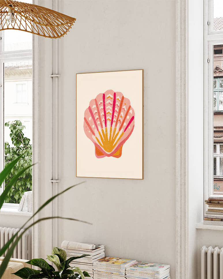 Muschel Illustration Poster – Sunset Shell Poster – FineArt Wandbild, moderne Kunst &amp; Fine Art Print von Spawnd, handgefertigt &amp; Made in Germany