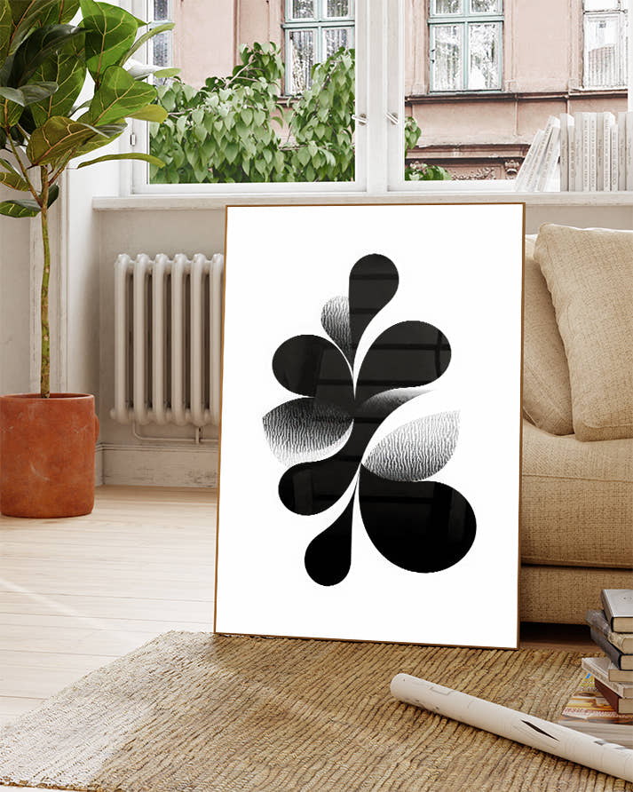 Organisches Blatt Poster Schwarz Weiß – Soft Void Poster – FineArt Wandbild, moderne Kunst &amp; Fine Art Print von Spawnd, handgefertigt &amp; Made in Germany