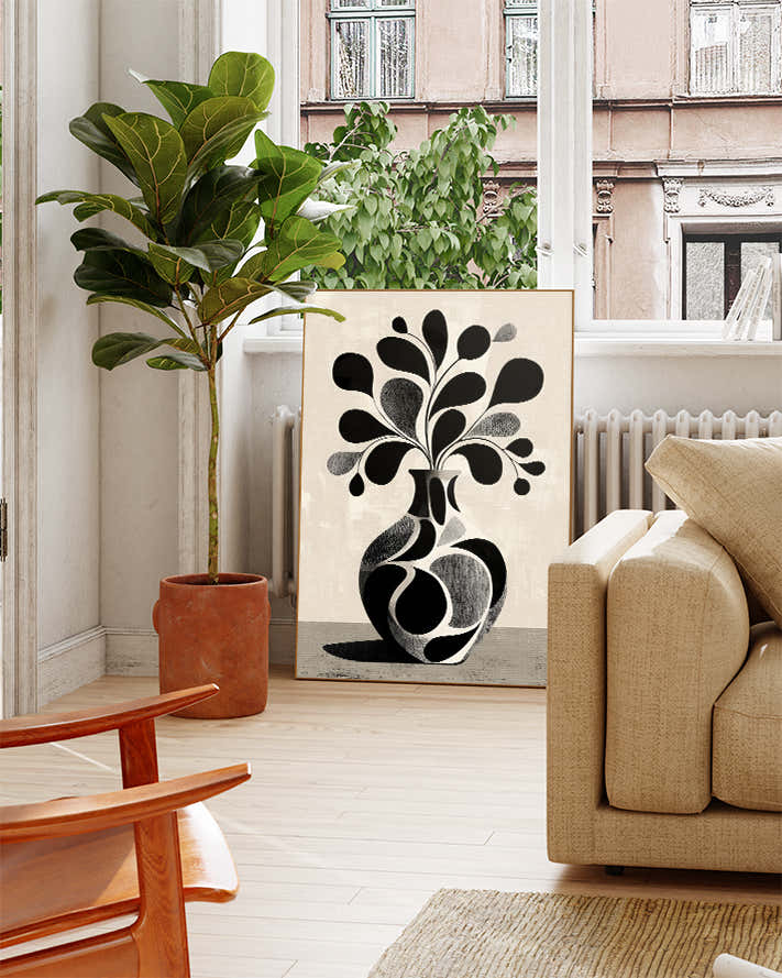 Organisches Blatt Poster Schwarz Weiß – Visual Weight Poster – FineArt Wandbild, moderne Kunst & Fine Art Print von Spawnd, handgefertigt & Made in Germany
