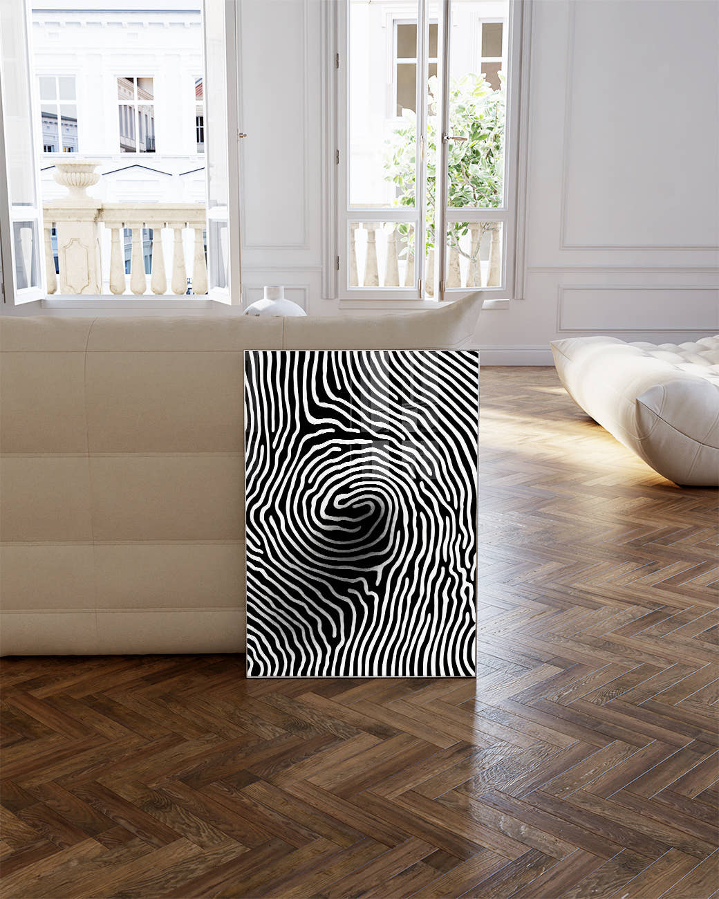Organisches Schwarz Weiß Linien Poster – Dark Current Poster – FineArt Wandbild, moderne Kunst &amp; Fine Art Print von Spawnd, handgefertigt &amp; Made in Germany