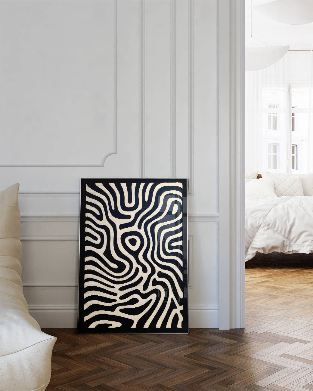 Organisches Schwarz Weiß Muster Poster – Black Current Poster – FineArt Wandbild, moderne Kunst &amp; Fine Art Print von Spawnd, handgefertigt &amp; Made in Germany