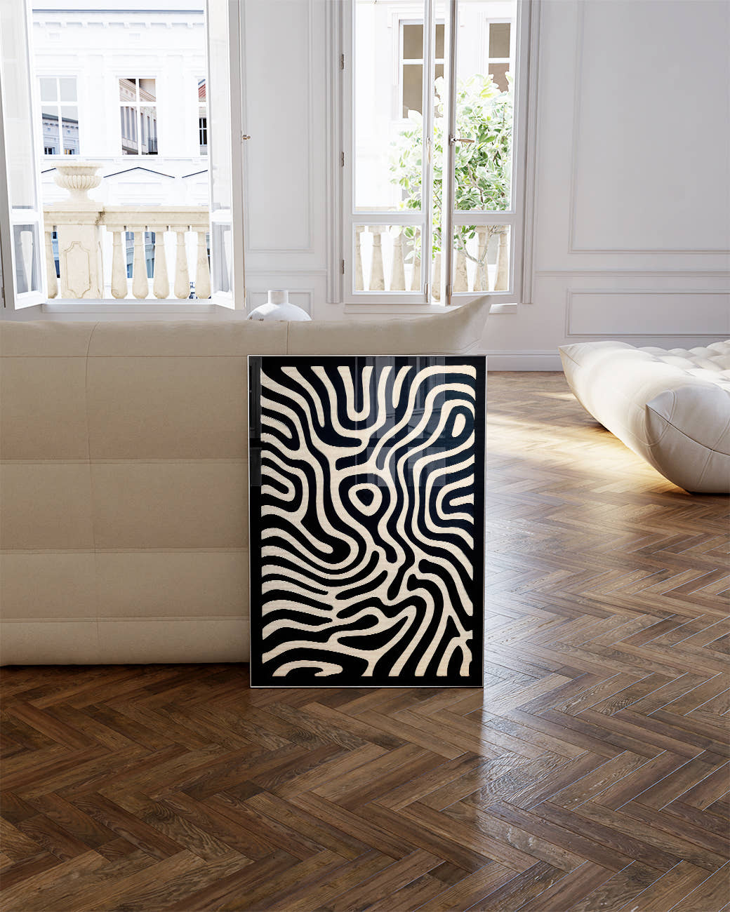 Organisches Schwarz Weiß Muster Poster – Black Current Poster – FineArt Wandbild, moderne Kunst &amp; Fine Art Print von Spawnd, handgefertigt &amp; Made in Germany