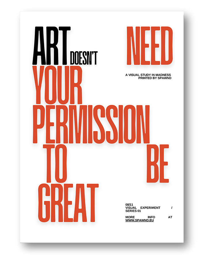 FineArt Print „Permission“ von Spawnd® in kräftigem Orange, modernes Typografie Poster für kreative Wandgestaltung.