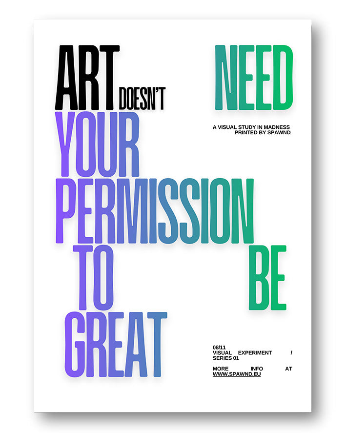 Typografie Poster „Permission“ von Spawnd® in Lila und Türkis, moderner Print für kreative Wohn- und Arbeitsräume.